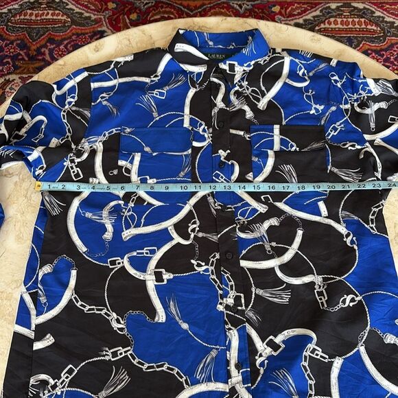 Ralph Lauren Equestrian Harness & Chain Print Crepe Button Down Shirt - Picture 9 of 11